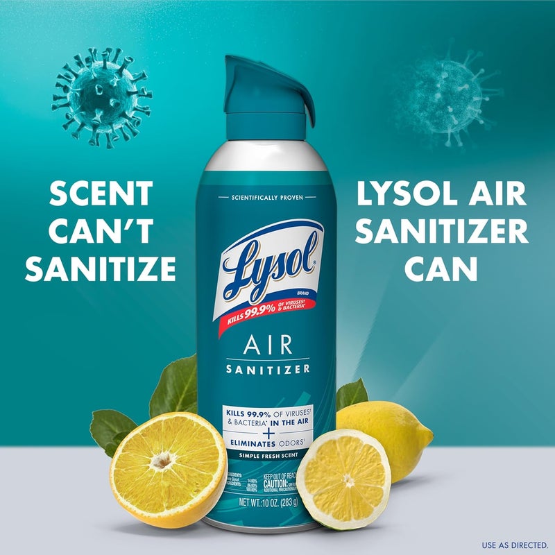 Lysol رذاذ معقم للهواء مع مزيل الروائح للمنزل والمكتب، رذاذ تعقيم، بديل معطر الهواء، رائحة منعشة بسيطة، 10 أونصات (عبوة من 3) - Image 2